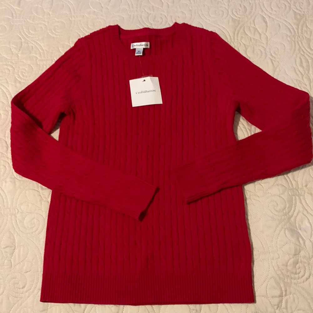 Croft & Barrow Red Cotton Cable Knit Sweater Size XS NWT